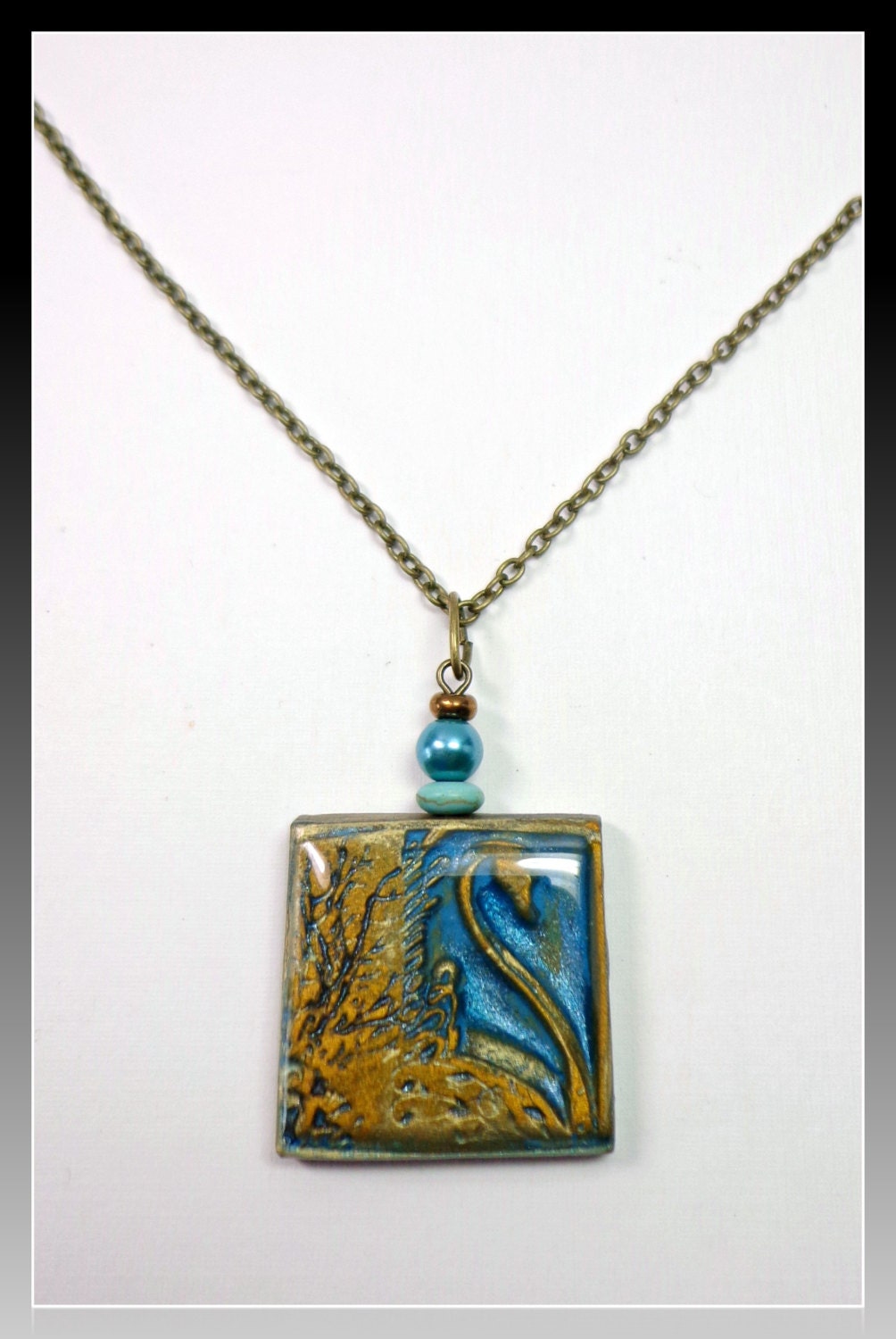 polymer clay Vintage look Swan Pendant, handmade clay jewelry