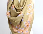 Vintage Extra Large Muted Floral Print Scarf