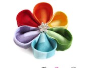 Rainbow chevron Diamante Kanzashi Flower HairClip No Slip Girl Chic Style Riley Blake Designer Fabric red blue green yellow orange purple