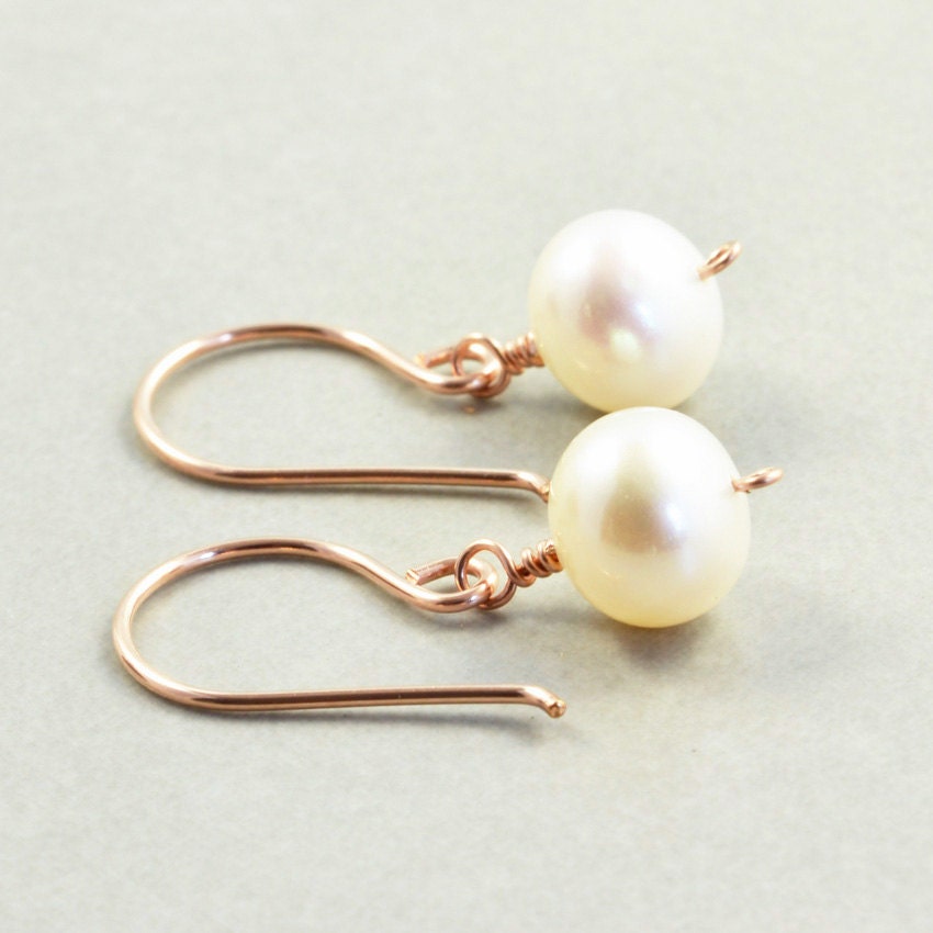 White Pearl Earrings, Rose Gold, June Birthstone, Pearl Drop Earrings