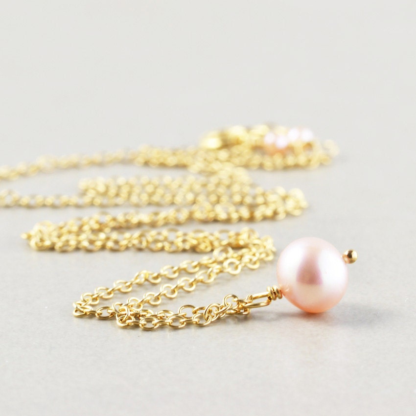 Pink Pearl Necklace, Pearl Drop Necklace, June Birthstone, Single Pearl Necklace, Bridesmaid Gift