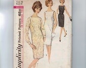 1960s Sewing Pattern Simplicity 5490 Misses Sleeveless or With Sleeves Square Neck Sheath Dress Size 10 Bust 31 1964 60s B31