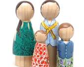 Personalized Custom Family Portrait of 4 // Mothers Day Gift Ideas // Hand-Painted Wooden Peg Dolls - Heirloom Wooden Toy Family portrait