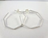Sterling silver geometric hoop earrings Silver octagon hoops Silver geo hoops Silver hoop earrings