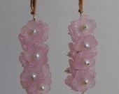 Bridesmaids Earrings - Vintage Pressed Glass Flowers, Natural Rock Crystal Quartz Briolette Drops and Pearls