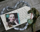 Original Mixed Media Collage Art Tag - Flower Girl