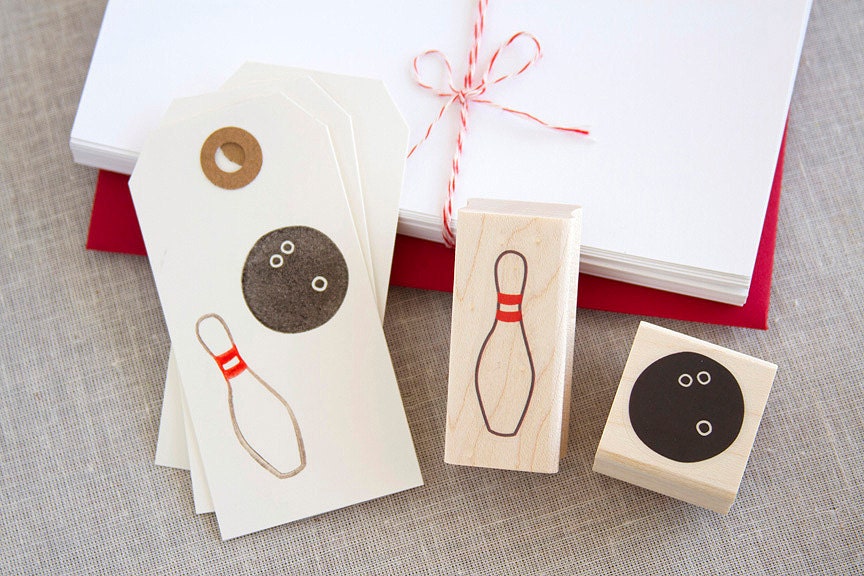 Bowling Rubber Stamp Set - Bowling Pin and Bowling Ball - Great for Bowling Night Party Invitations Favors Tags Scrapbooks Birthdays & More