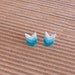 Hand Drawn Tricolor Chevron Post Earrings Studs - Teal Blue White Gradient Ombré