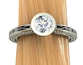 Affordable Diamond Engagement Ring, 1/3 Carat Solitaire with 14k Recycled Gold Filigree Band