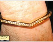 Vintage 1980s Bracelet Rhinestone & Gold Tone Sweetheart Chevron 7" Long by Roman Designer Signed