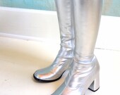 90's Silver Space Alien Club Kid Knee High Boots Cyber Goth