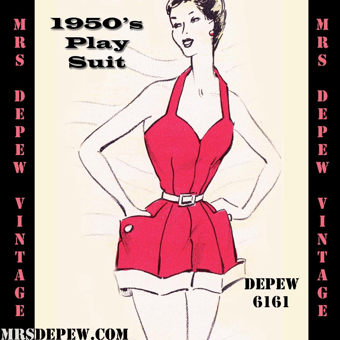 Vintage Sewing Pattern 1950's Play Suit in Any Size Depew 6161 -INSTANT DOWNLOAD-
