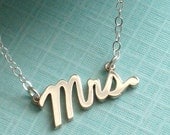 Mrs. Script Necklace, Sterling Silver, Cursive Mrs, Word Jewelry, New Bride, Bridal Shower Gift, Honeymoon, Just Married