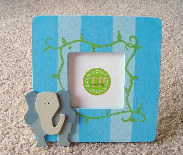 SALE - Blue Striped Elephant in the Jungle Nursery Frame