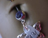 Personalized belly button ring Hand stamped Butterfly sterling silver charm you choose custom piece