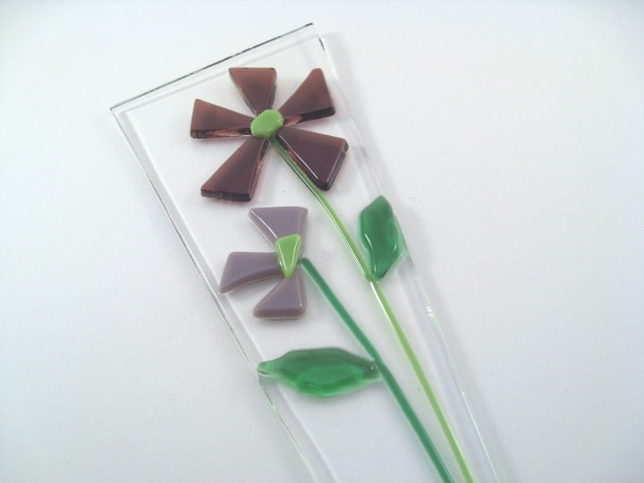 Flower Pot Plant Poke Stake Purple Fused Glass