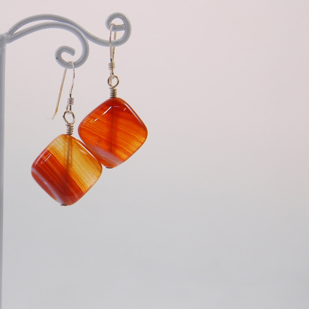 Agate Dangle Short Earrings - Gemstone - Anniversary - Birthstone - Gift -Brown
