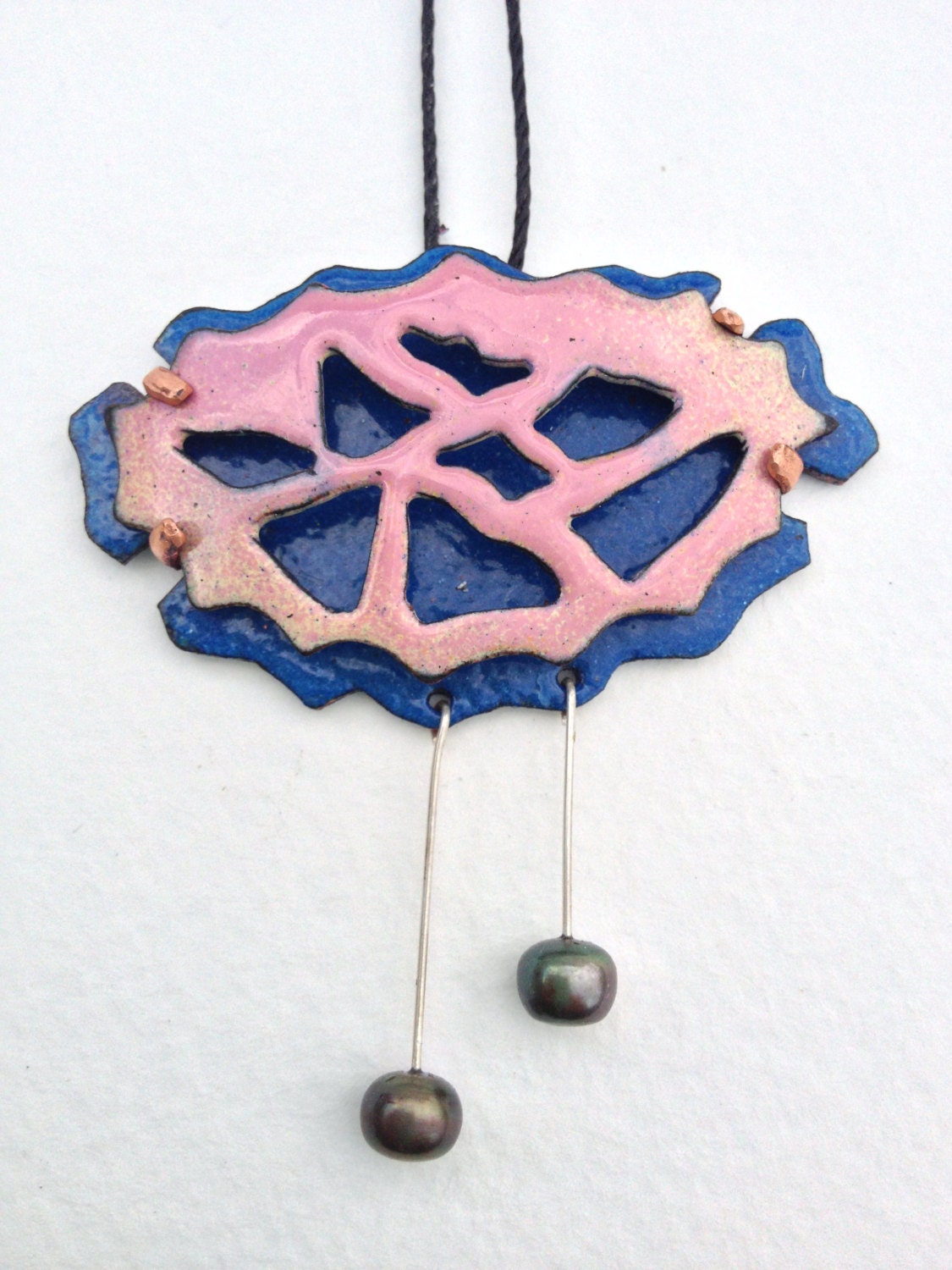 One of a Kind. Enameled Necklace. Pink and Blue