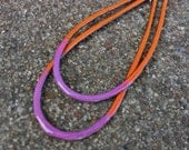 Large Orange and Pink Enameled Earrings. Enameled Jewelry. Post Drop Earrings. Lightweight.