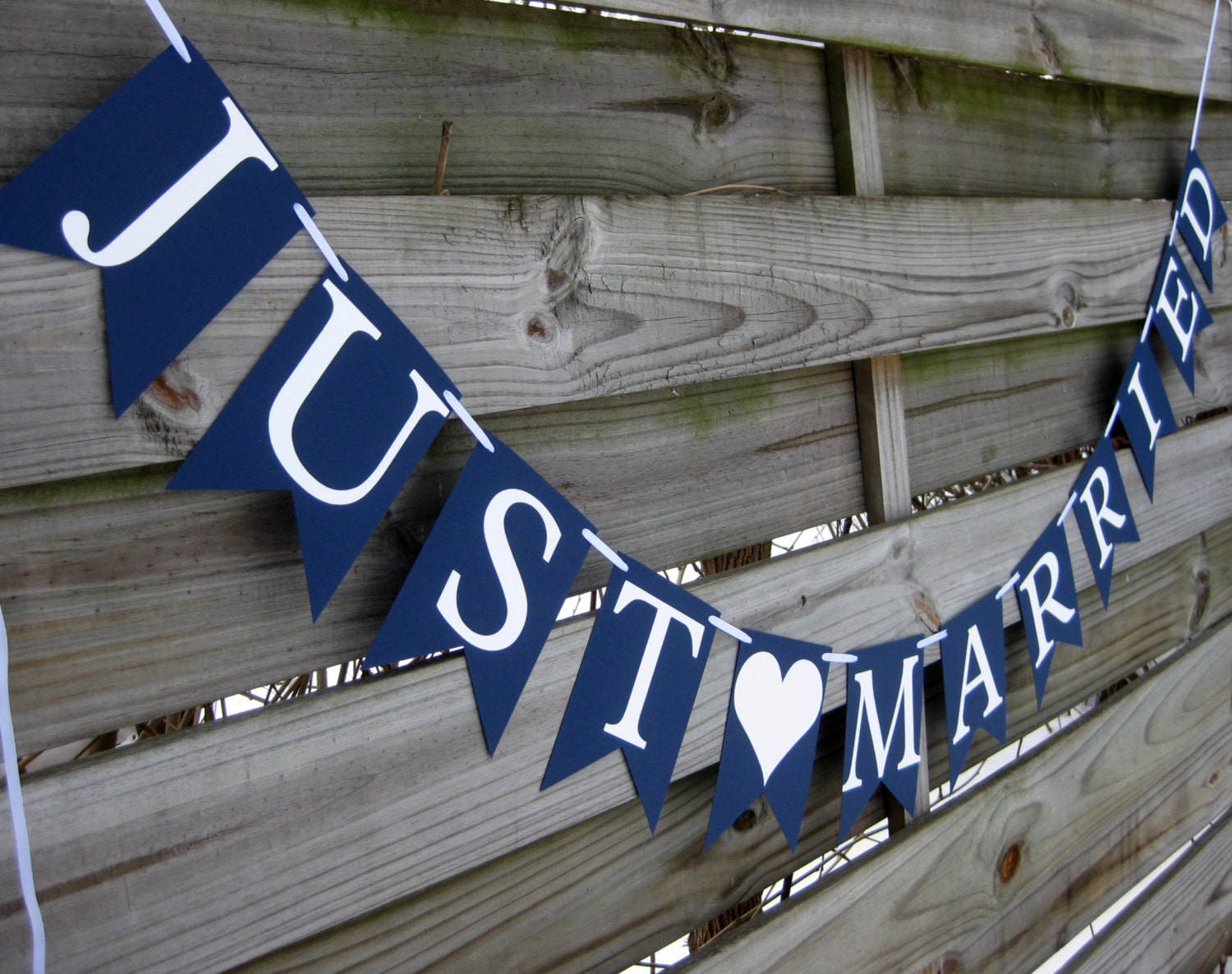 Just Married Wedding Banner in Navy Blue and White - craftyearth
