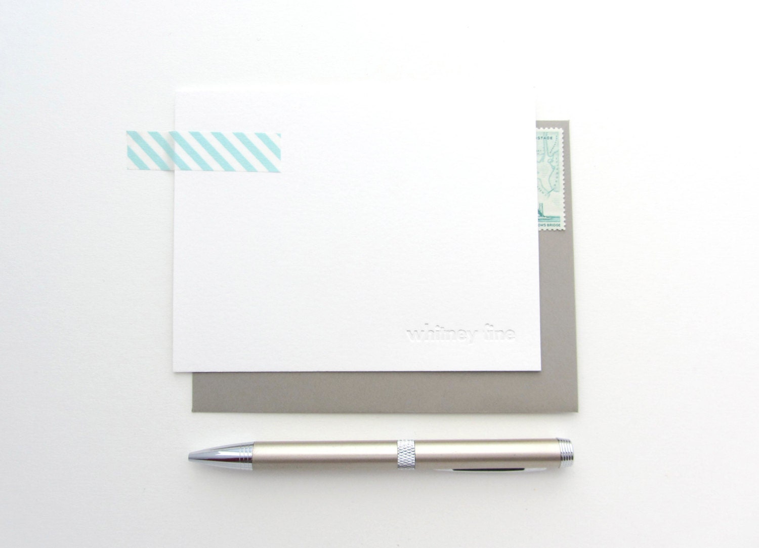 Letterpress Blind Impression Stationery Set (twentieth century  font) - 15 Qty