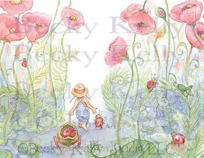 Friends Walking through the Poppies   - 8 X 10 print