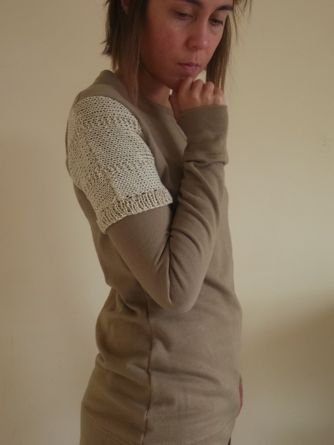 XS/S reconstructed jumper in taupe and cream - extrasmall / small