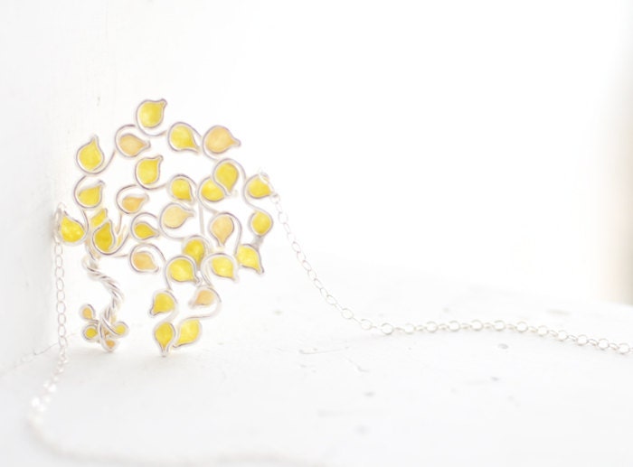 Petite Lemon Grove Tree Necklace, Windswept Nature Inspired Jewelry, Sterling Silver, Citrus Fruit Tree...