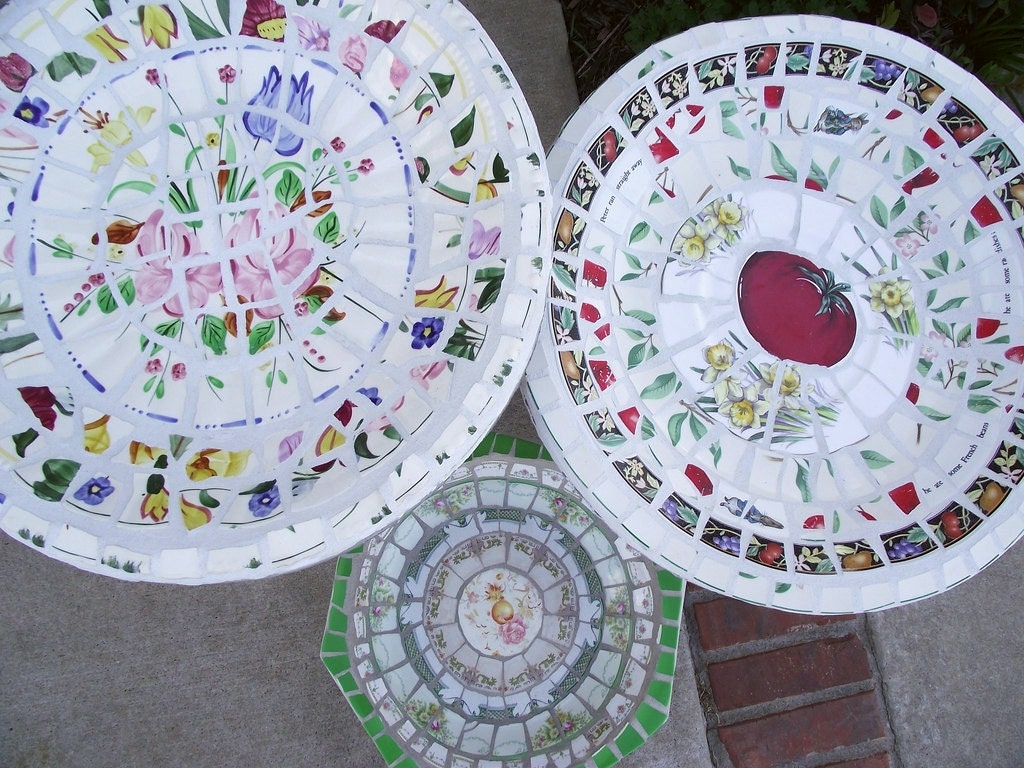 Mosaic Concrete Birdbath - Full Size Two Piece - MADE TO ORDER