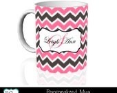 Personalized Ceramic Mug / Brown Chevron With Accent Color / Coffee Mug / Gift / Neighbor Gift / Co-worker Gift / Friend Gift