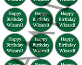 Slytherin/Harry Potter Inspire/Snake Green, Silver Theme Birthday Round Cupcake Toppers-House Green Witch, Wizard, boy, girl- Digital