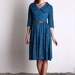 1950s Dress . Jersey Wool Gown . Mid Century Blue Frock