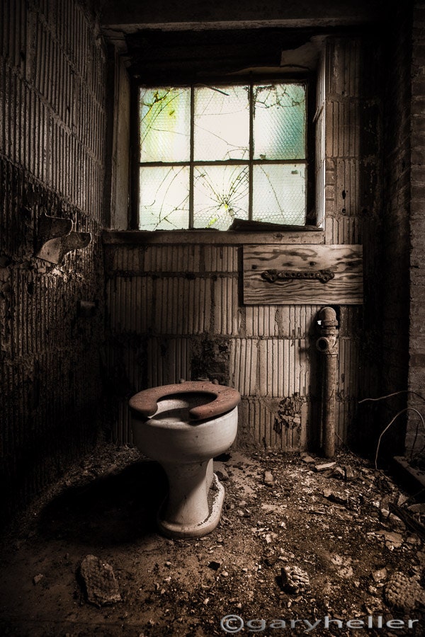 Abandoned Places, Old Toilet, Fine Art Photography, Urban Exploration, Color Photograph of an old toilet in abandoned building, Signed.