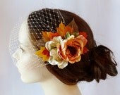 fall wedding hair clip, autumn leaves, bridal hair accessory - HARVEST - pumpkin orange, rust, rustic wedding