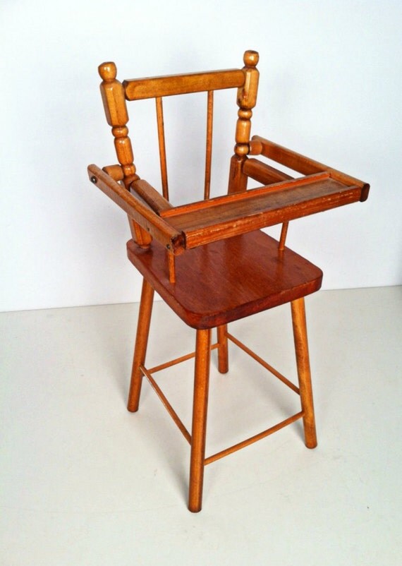 vintage Cass Company wood doll high chair by forrestinavintage