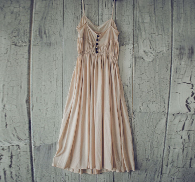VINTAGE dress peach chiffon light fabric with black beaded buttons