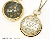 Map Compass Necklace with Robert Frost or Personalized Quote, Working Compass, The Road Not Taken, Travel, Poetry Jewelry, Graduation Gift