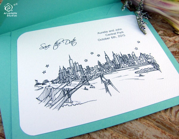 Save the Date Wedding - (20) City Skyline Cards- A2 sized (4.25 x 5.5)