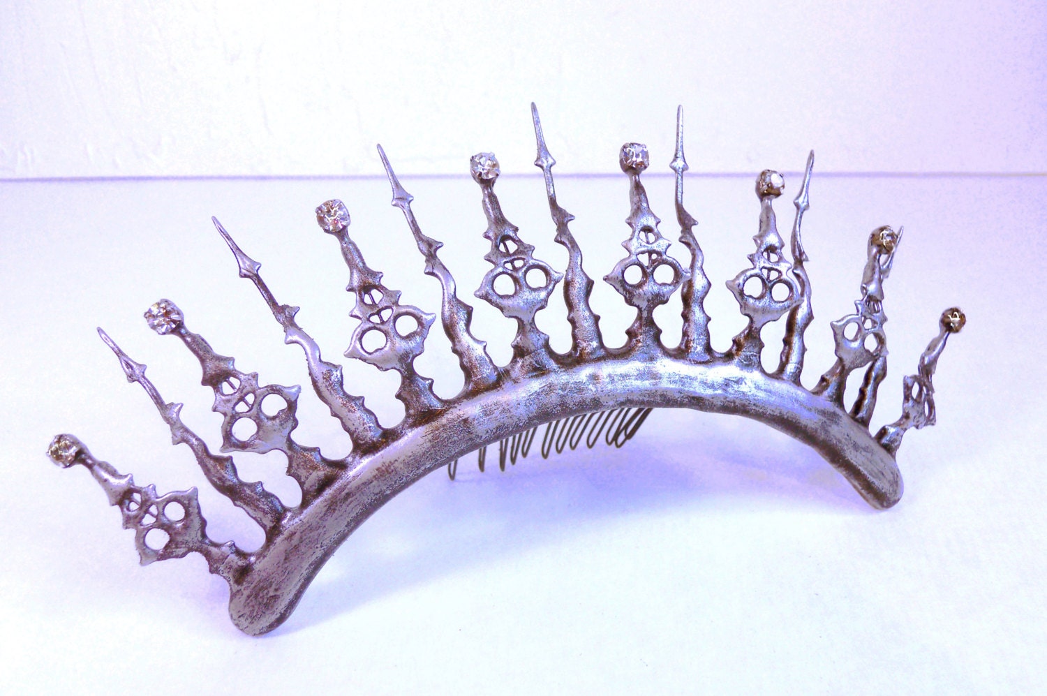 Reserved...Tiara Clockhand Steampunk Noir Victorian inspired distressed Antique Silver color with Crystals- A Stitch In Time with Sparklies