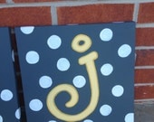 initial canvas art - polka dots