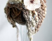 Knit Baby Bonnet, Newborn Baby Girl Hat, Baby Hat, Knit Baby Hat in Handspun Beige Yarn