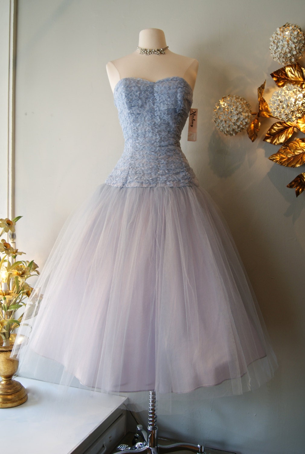 1950's Prom Dress // Vintage 50's Periwinkle Tulle Party Dress With Jacket