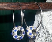 Gift Set of Monaco Blue Rhinestone Hoop Earrings and Silver Necklace