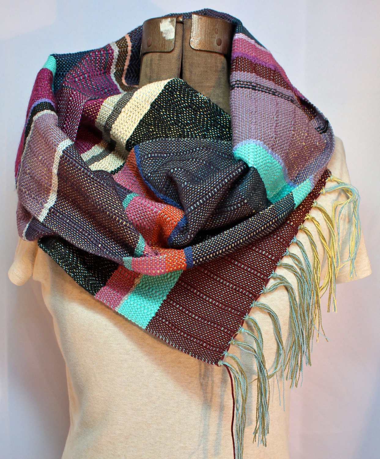 Josephine- Handwoven Violet, Acai and Aqua Summer Scarf - Spring Wedding Accessory