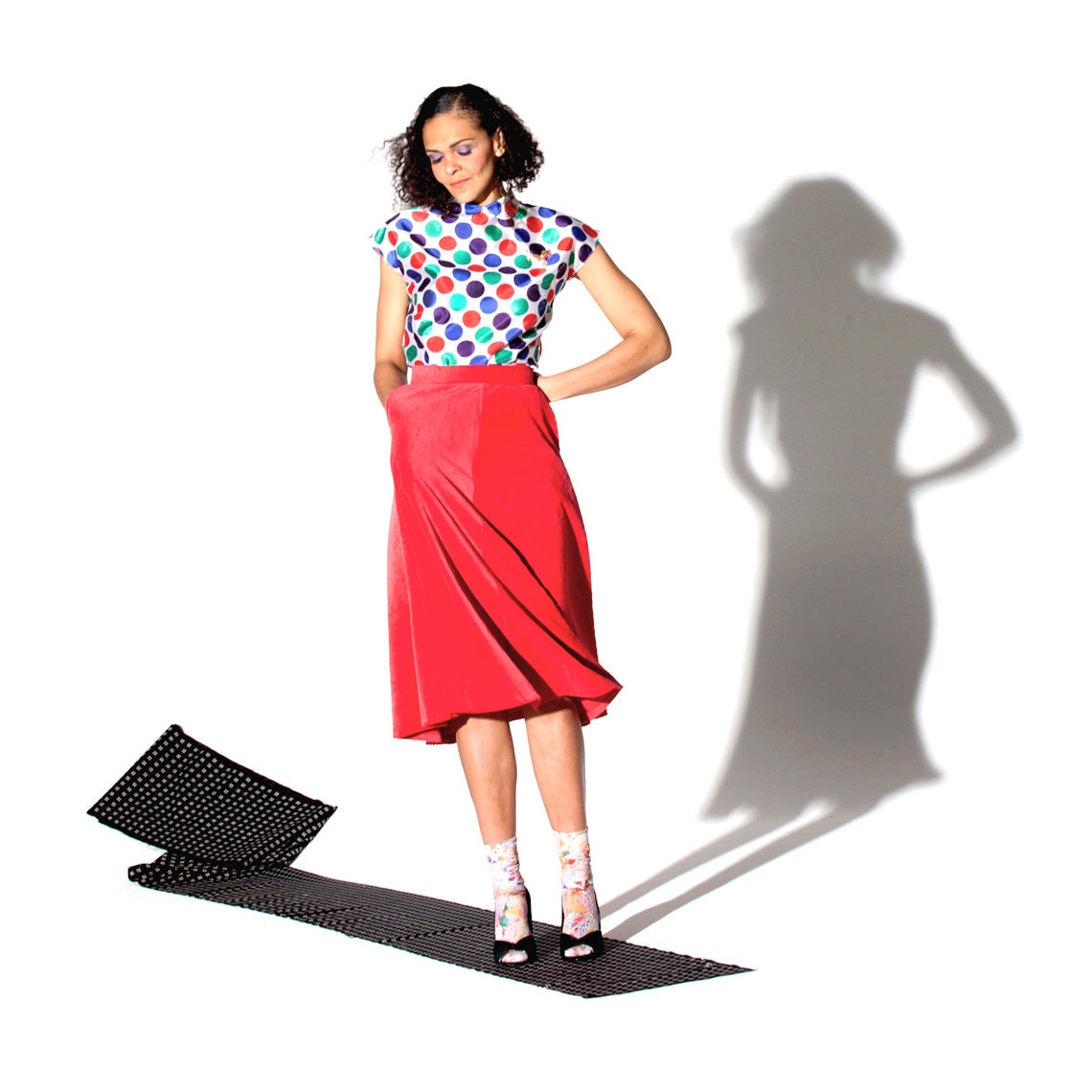 Collared Blouse - 'Evergreen Prairie' blouse in bright polkadot