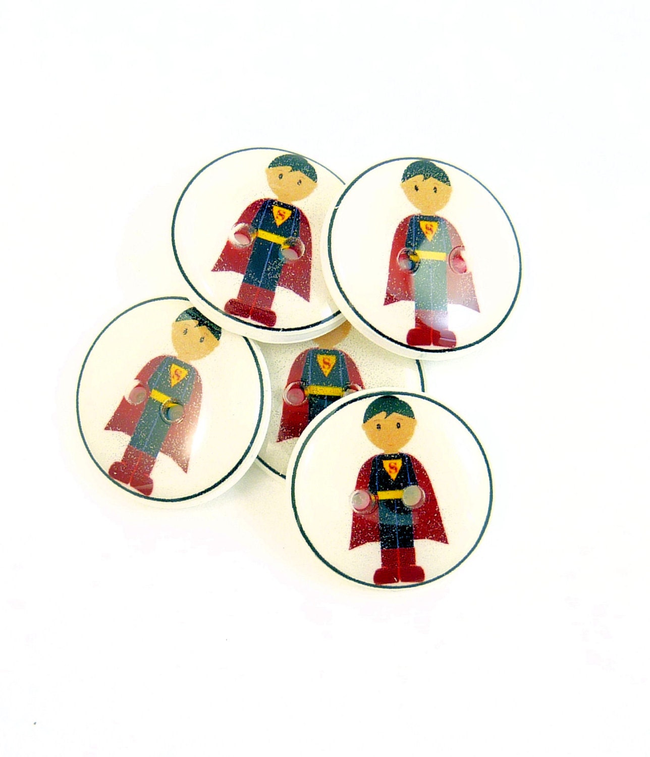 5 Superman or Super Hero Buttons. Buttons for Sewing, knitting or crochet.