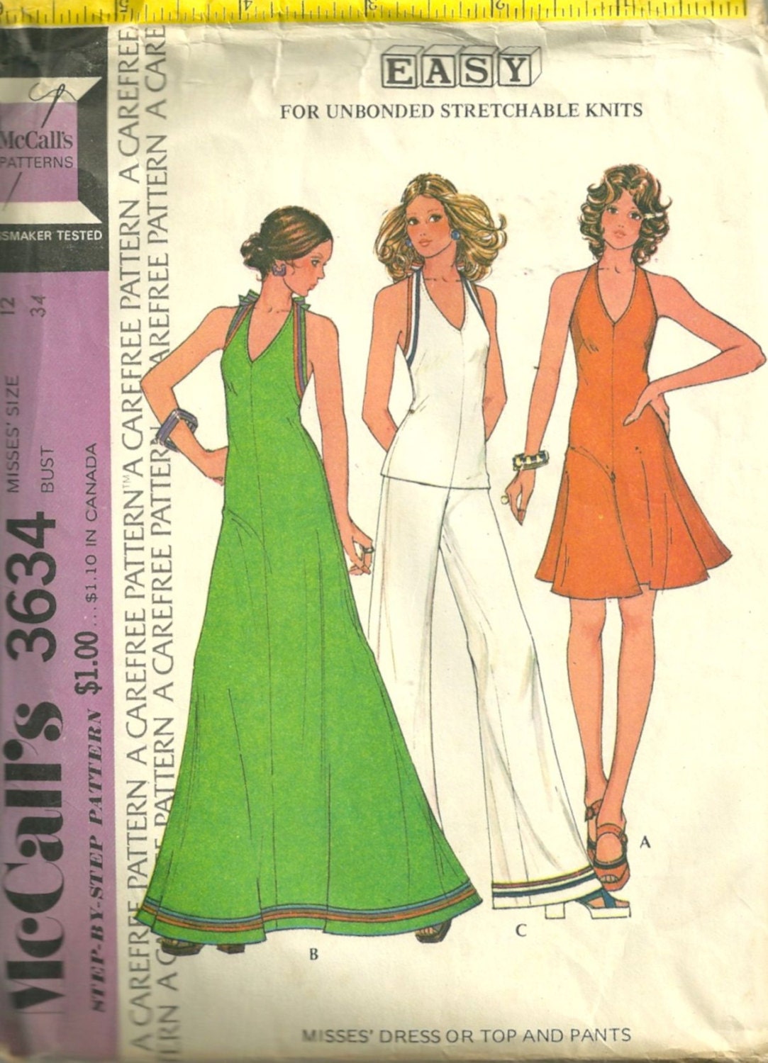 1970s McCalls 3634 Misses Sexy Halter DRESS In 2 By Mbchills