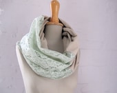 lace infinity scarf loop in mint beige jersey 95%cotton,  5 percent elasthan