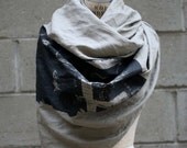 Studio SALE Men's Scarves/Women's Scarves/ Tan Linen Scarf/ Industrial Print Scarf/Edgy Scarves/Spring Summer Scarves