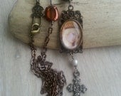 Serenity  Art  Necklace with  Mother Mary  pearls and rhinestones